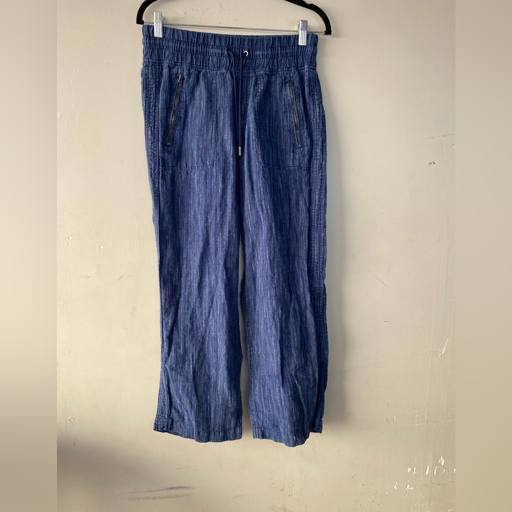 ATHLETA Cabo 100% Linen Wide Leg Pants Chambray Blue Petite 4P - Picture 2 of 9